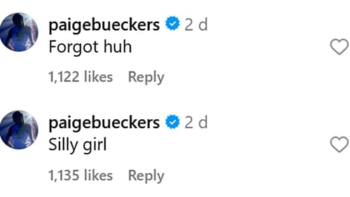 Paige Bueckers responded to Azzi Fudd's latest Instagram post with two comments. (IG/Azzi Fudd)