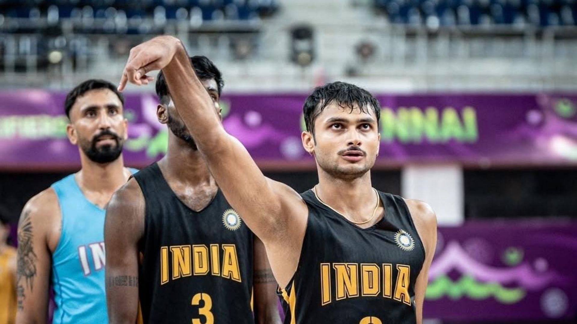 India in action against Qatar at the FIBA Asia Cup 2025 Qualification in Chennai (Image Credits: India Basketball/IG)