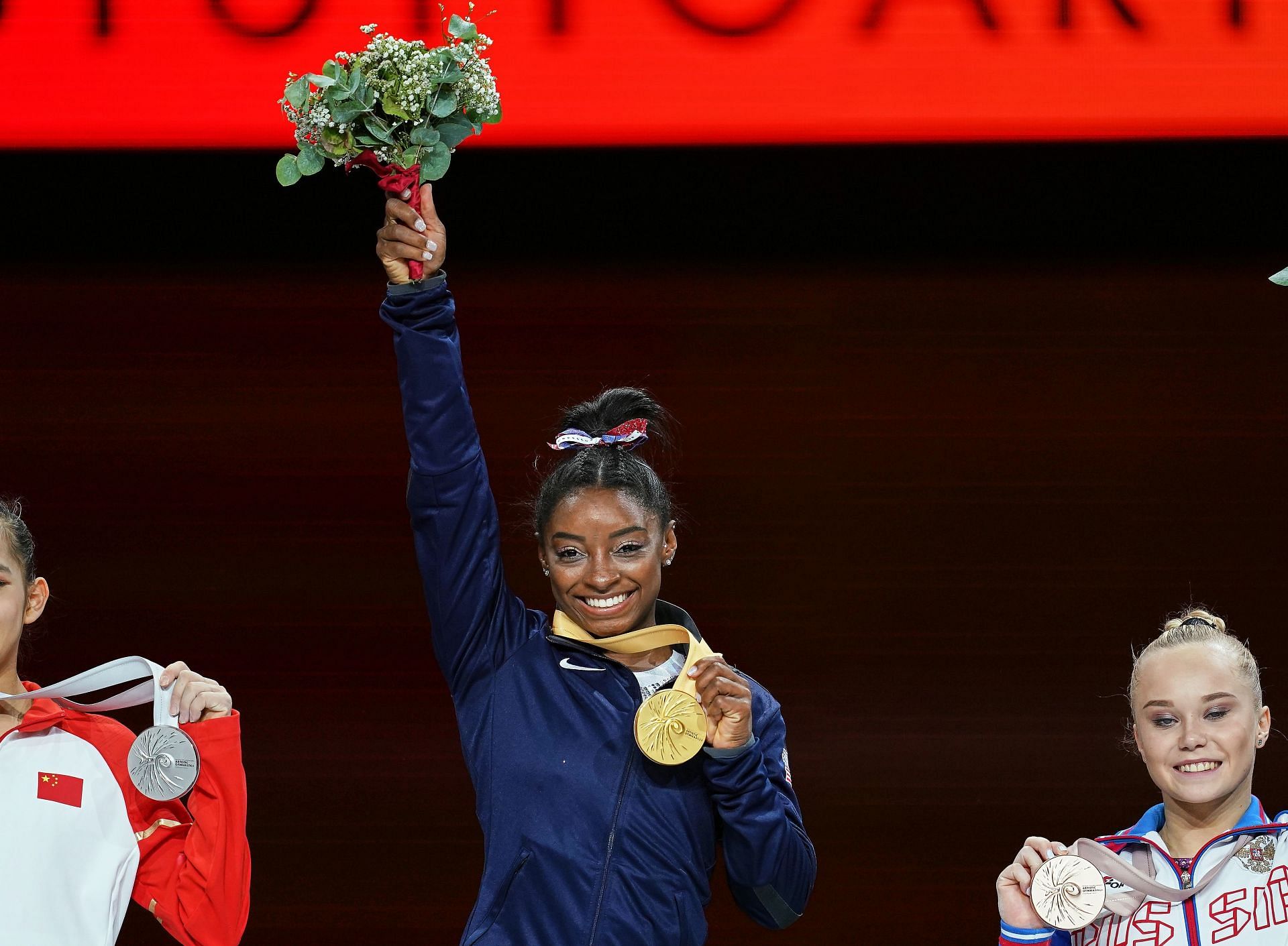 Biles after winning a gold medal on the 7th day of the 2019 FIG Artistic Gymnastics World Championships (Image via: Getty Images)