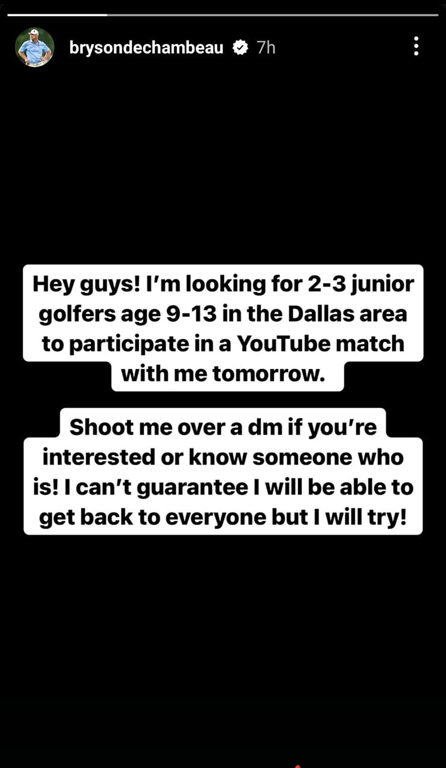 Still from Bryson DeChambeau&#039;s Instagram story/@brysondechambeau