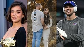 Josh Allen and Hailee Steinfeld make their prediction at Shane Buechele’s baby gender reveal party