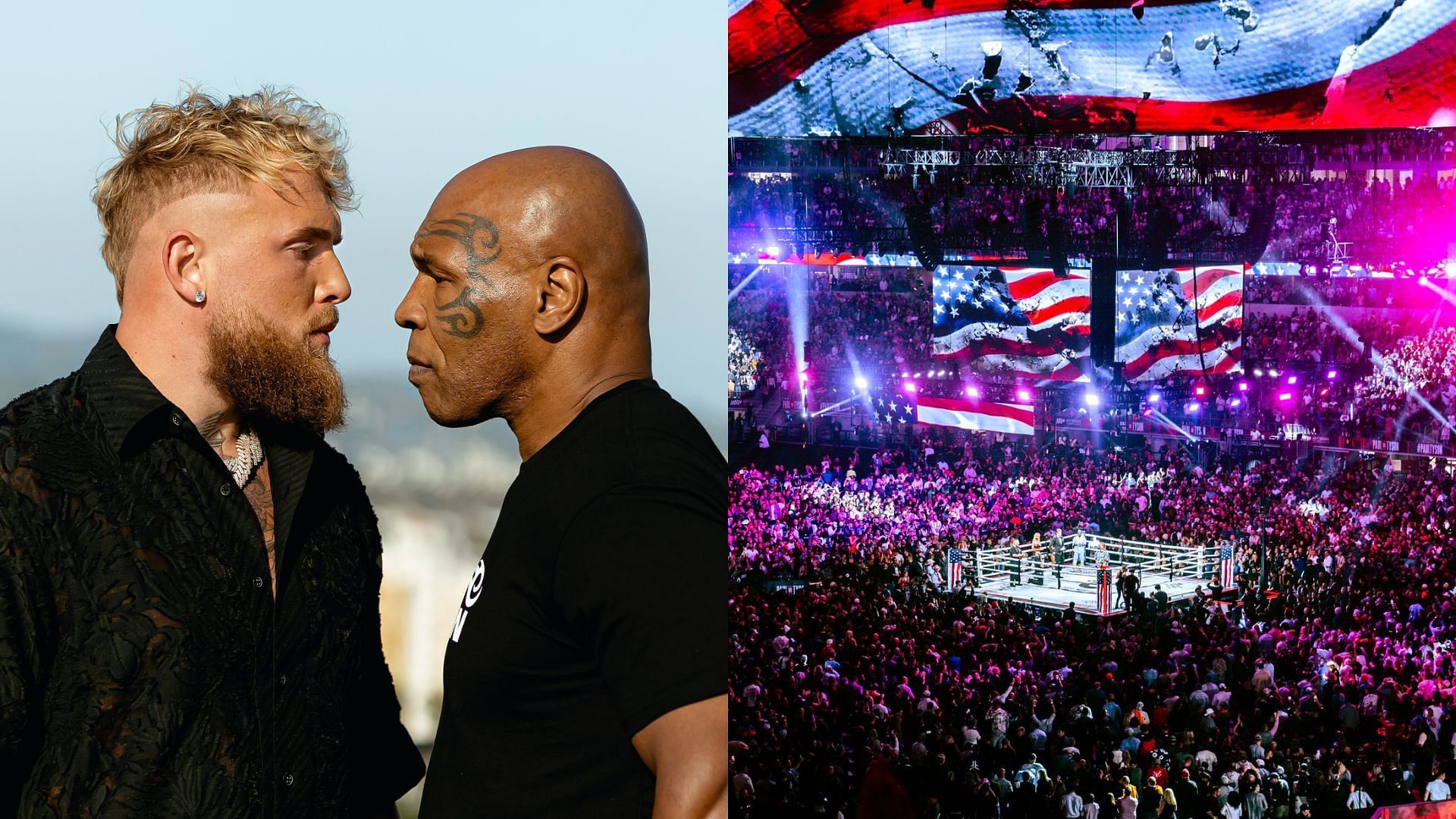 Boxer Jake Paul alongside Mike Tyson, Image of AT&amp;T stadium in Arlington, Texas. Photo Credits: Jake Paul