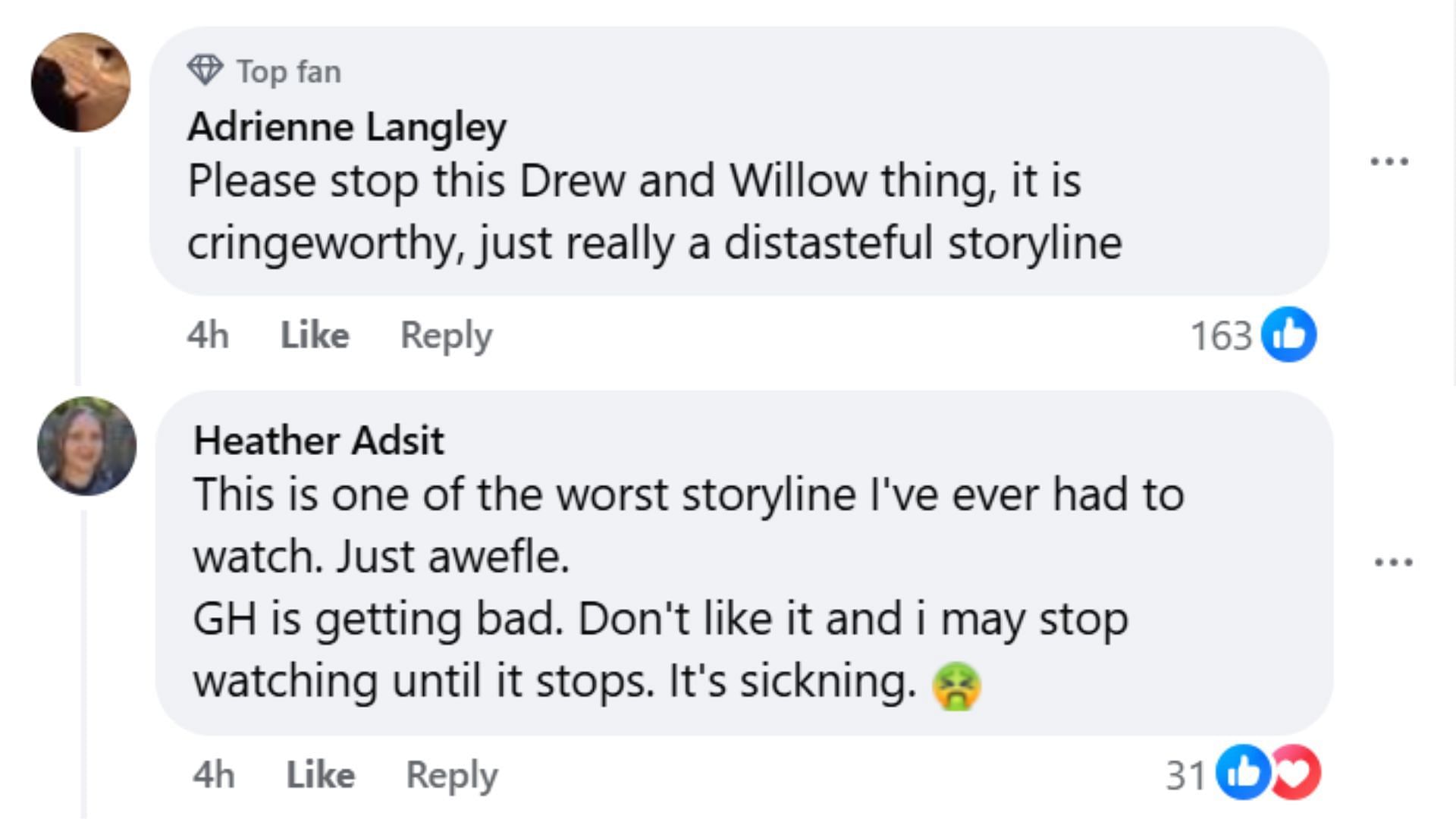 More fan reaction on Drew and Willow&#039;s pairing (Image via Facebook/General Hospital)