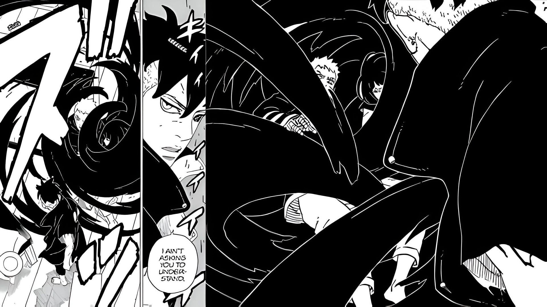 Kawaki sealing Naruto and Hinata (Image via Shueisha)