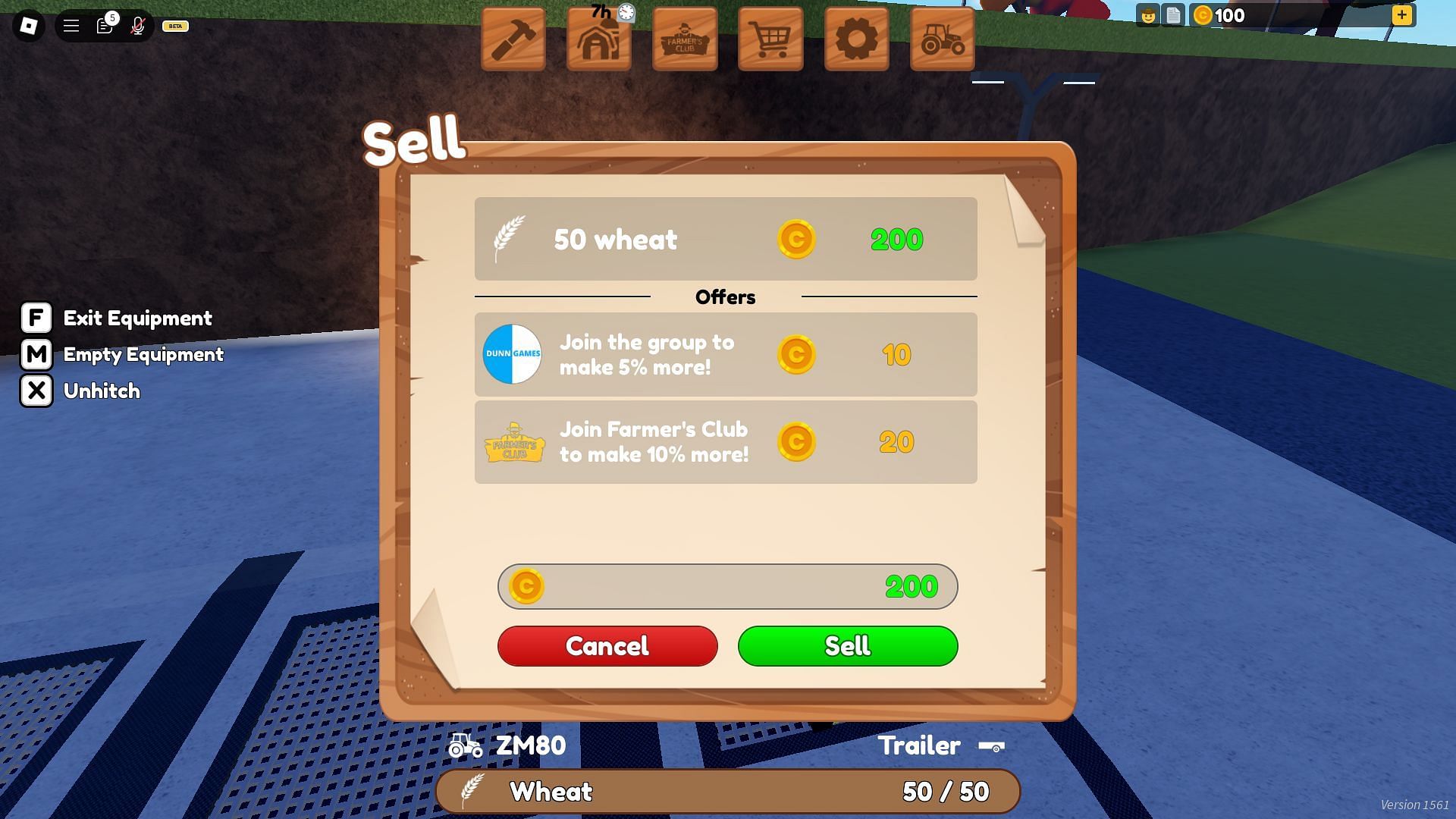 Selling crops at FarmCo (Image via Roblox)