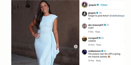 Coco Gauff's comment on Jessica Pegula's post. (Image: Instagram @jpegula)