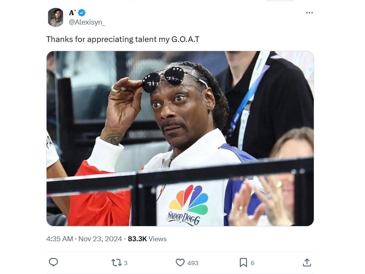 Netizen posts a Snoop Dogg meme reacting to Lamar&#039;s lyrical mention of him (Image via X/@Alexisyn_)