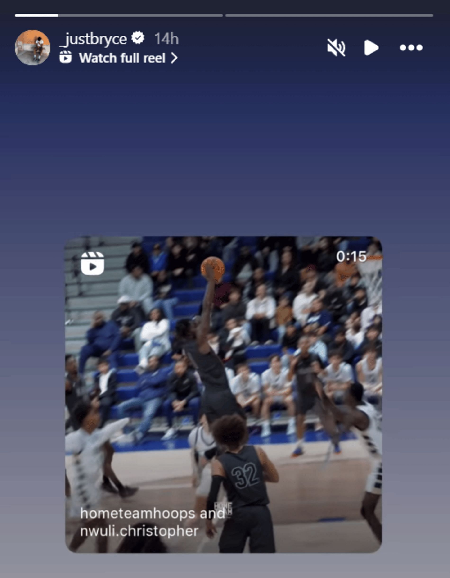 Bryce James sharing video of teammates dunking (Source: Instagram/_justbryce)