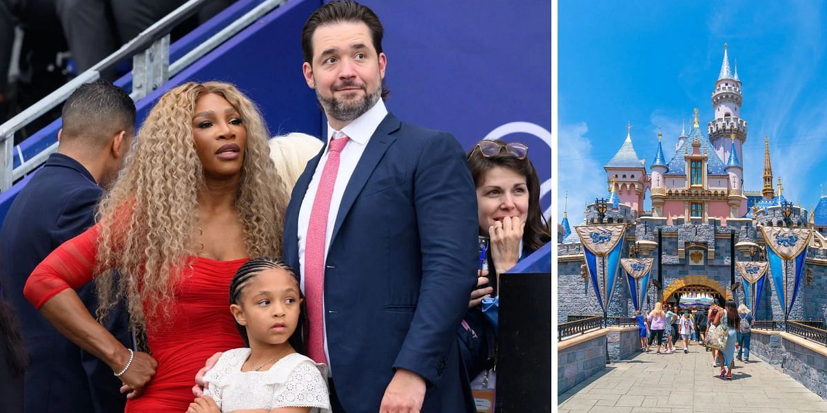 Serena Williams and family (L), Disneyland Castle (R) [Image source: Getty]