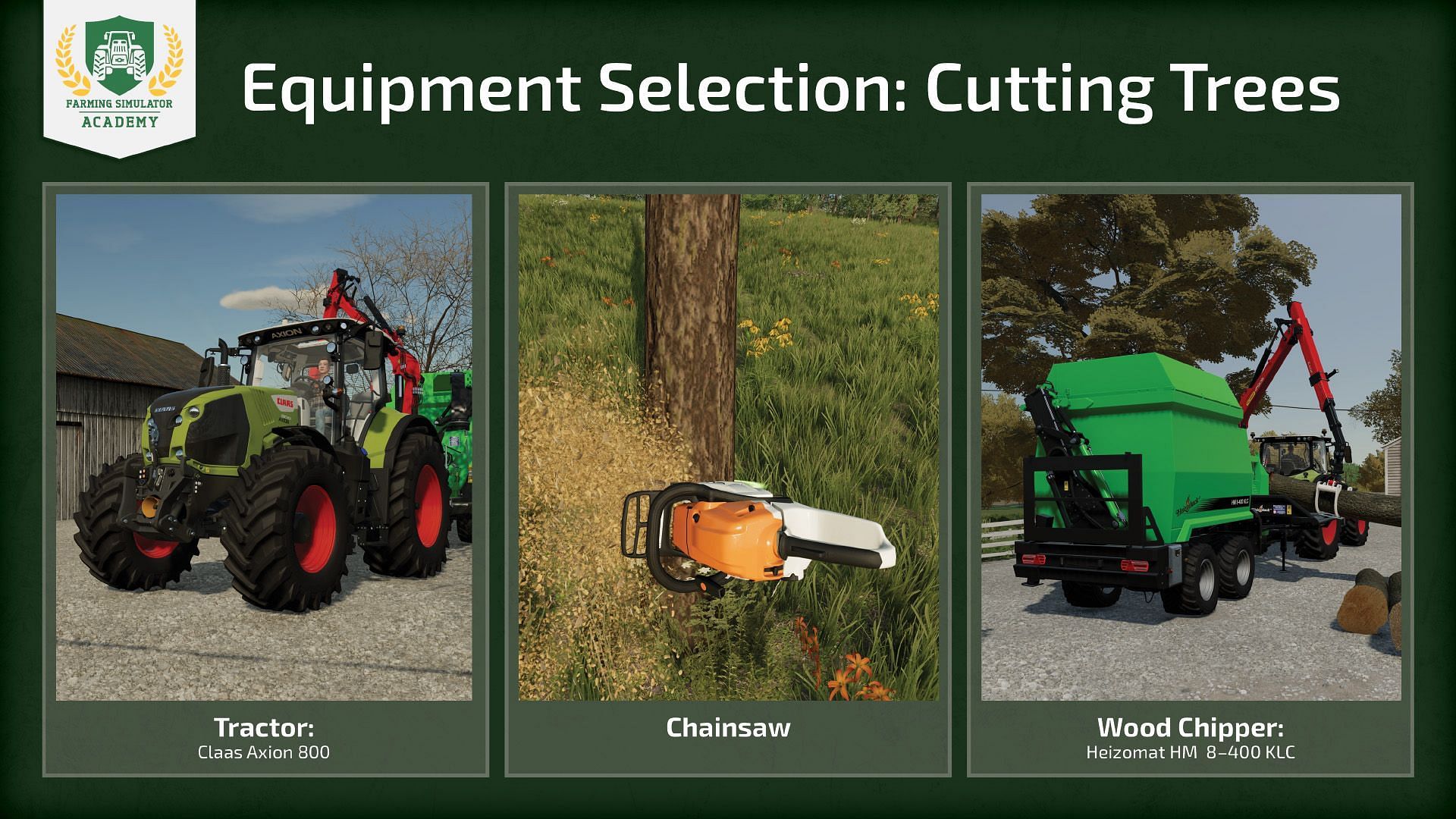 This is the reccomended equipment for cutting deciduous trees (Image via Giants Software)