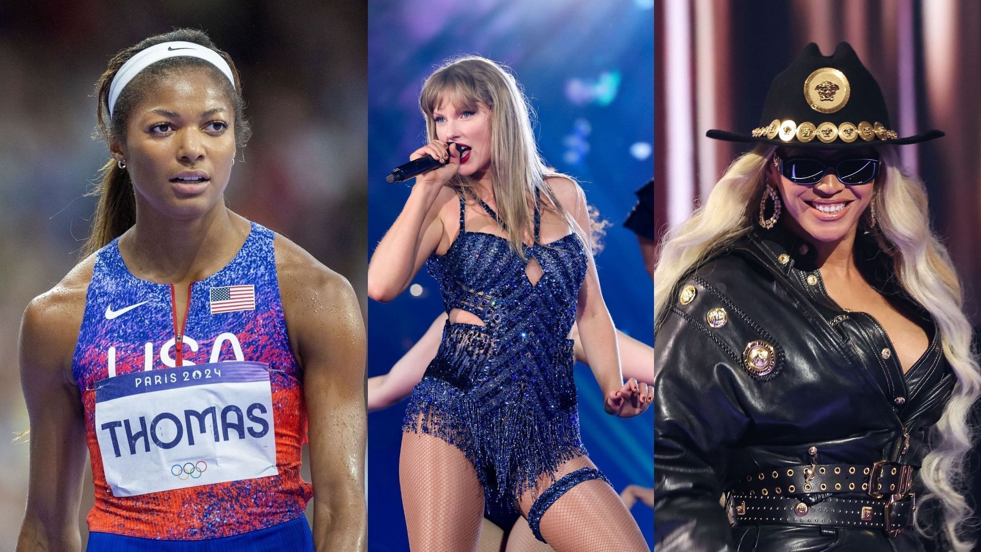 Gabby Thomas selects Taylor Swift and Beyonc&eacute; as celebrity picks for Athlos NYC Season 2 (Images: All via Getty)