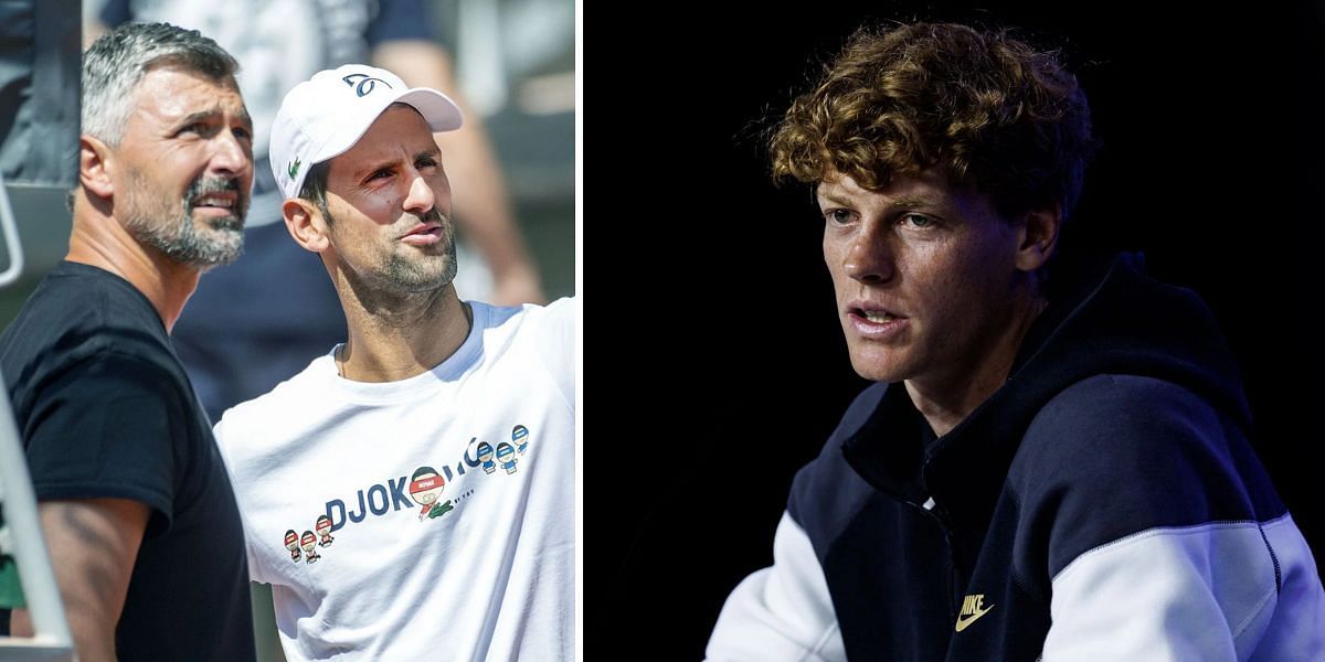 Jannik Sinner (R); Novak Djokovic pictured with ex-coach Goran Ivanisevic (L) - Image Source: Getty