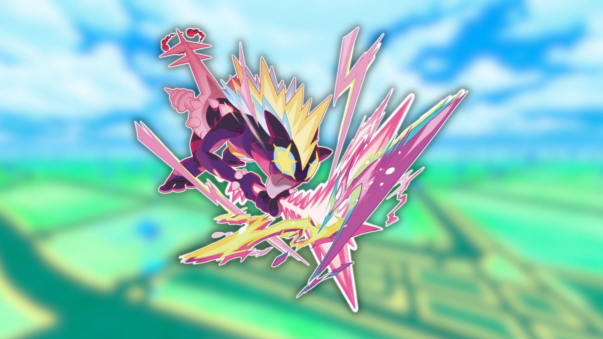 Gigantamax Toxtricity as seen using its guitar-shaped electric moves (Image via The Pokemon Company)