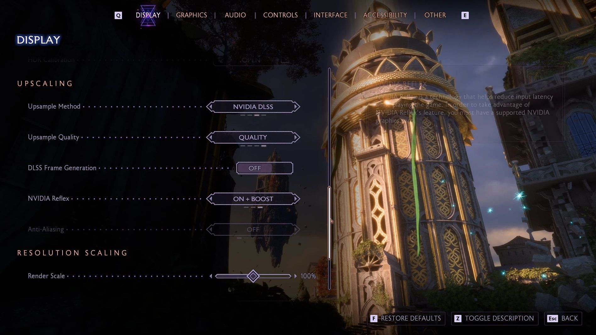 Dragon Age: The Veilguard display settings page (Image via Electronic Arts)