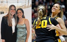 PIC: Kate Martin and Gabbie Marshall show off their close bond as they attend Iowa vs. Virginia showdown together