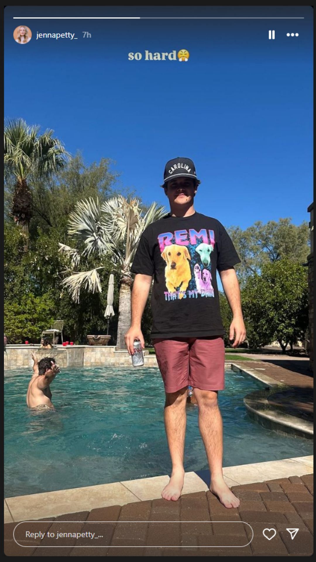 Jenna Petty thought Harrison Burton&#039;s poolside attire was &quot;so hard.&quot; - Source: @jennapetty_ on Instagram