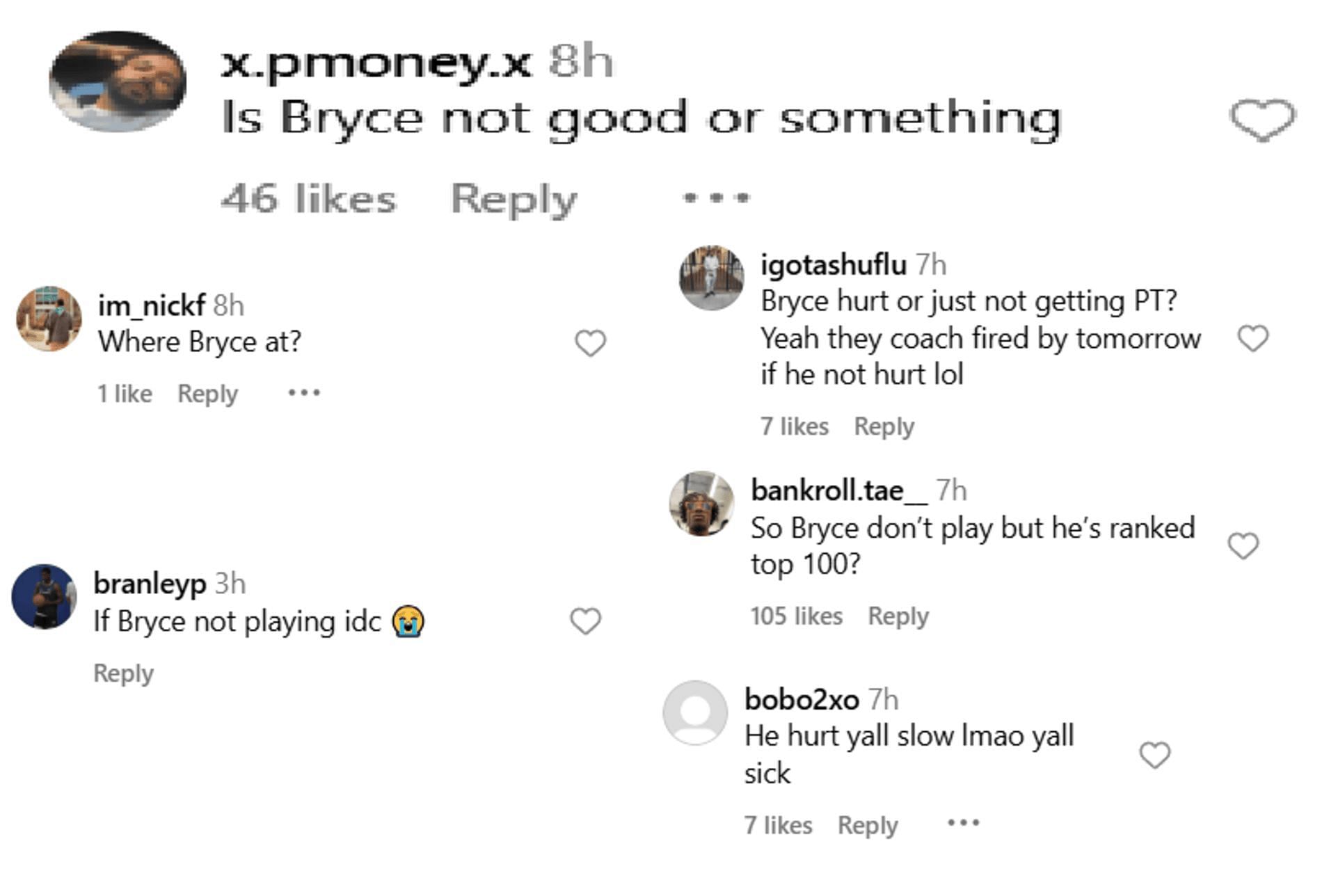 Fans reacting to Bryce James&#039; absence in season opener (Source: Instagram/ballislife)