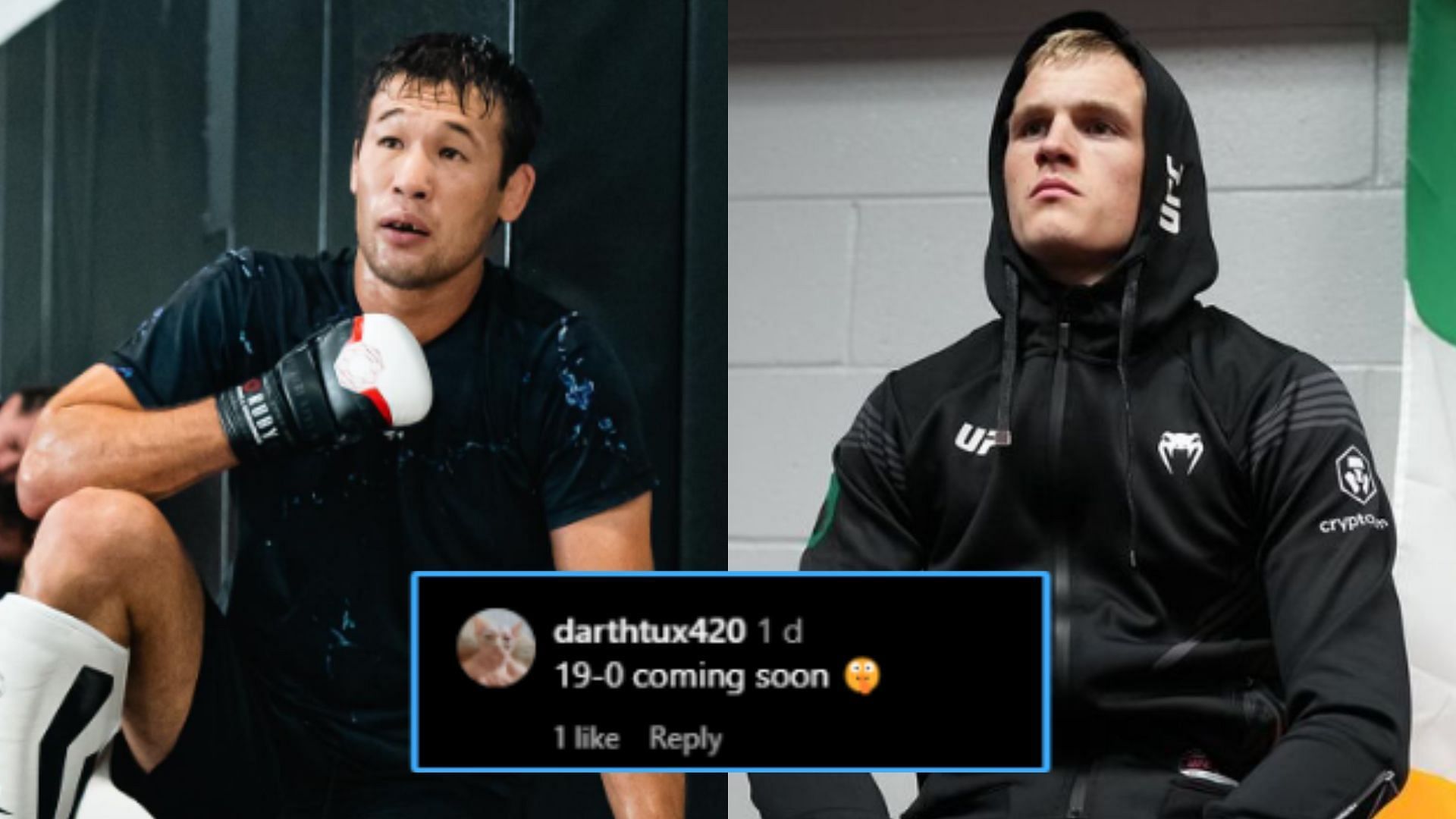 Fans react to Shavkat Rakhmonov (left) preparing for his UFC 310 bout against Ian Garry (right) [Images courtesy of @shavkatrakhmonov94 &amp; @iangarry on Instagram]