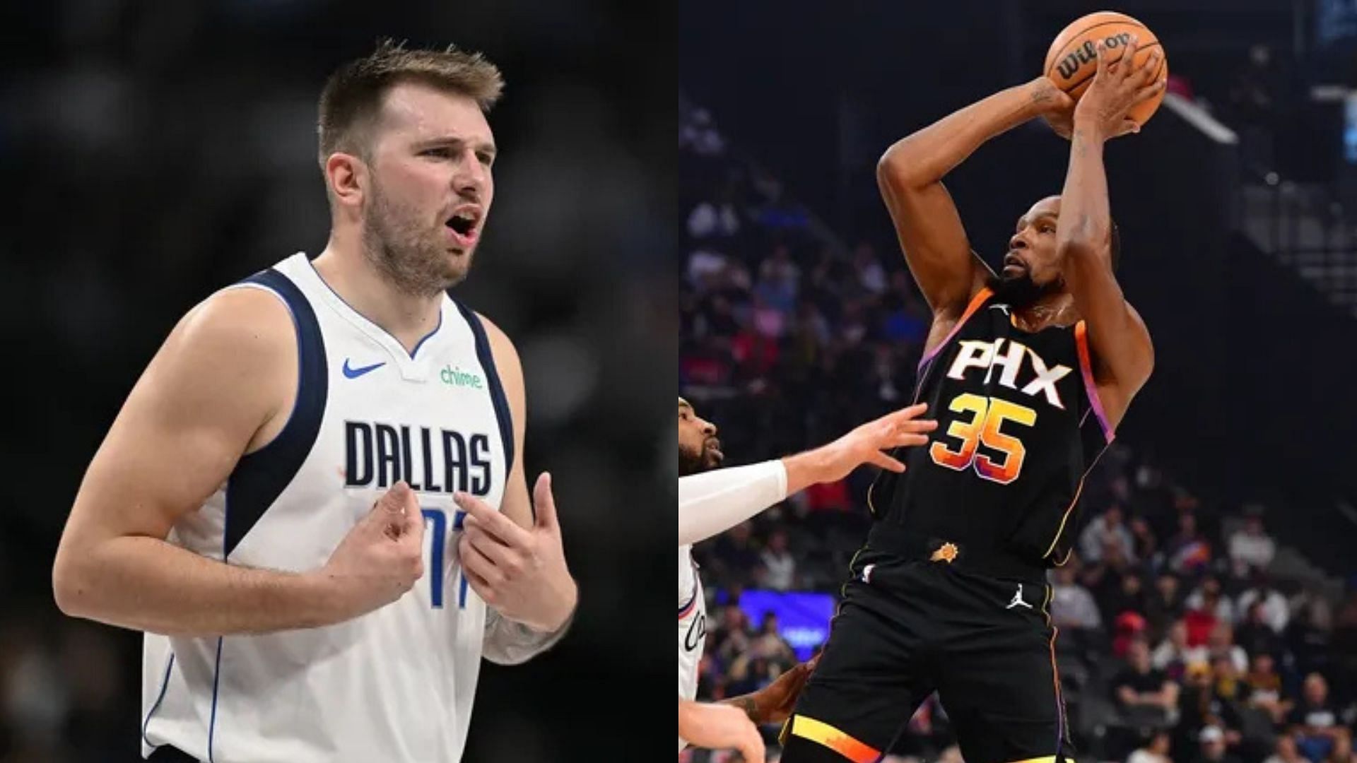 Guard Luka Doncic of the Dallas Mavericks and forward Kevin Durant of the Phoenix Suns. Photo Credit: Imagn