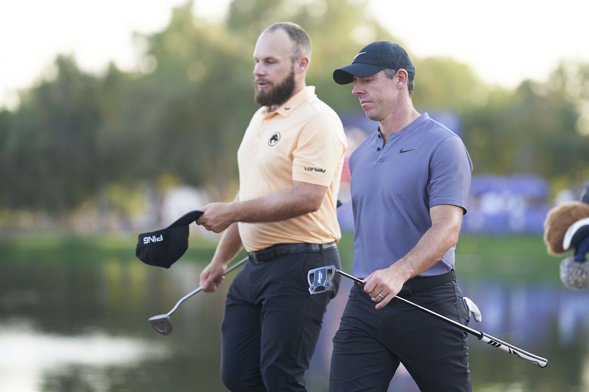 Tyrrell Hatton (L) and Rory McIlroy (R) during day two of the DP World Tour Championship 2024 (Image Source: Getty)