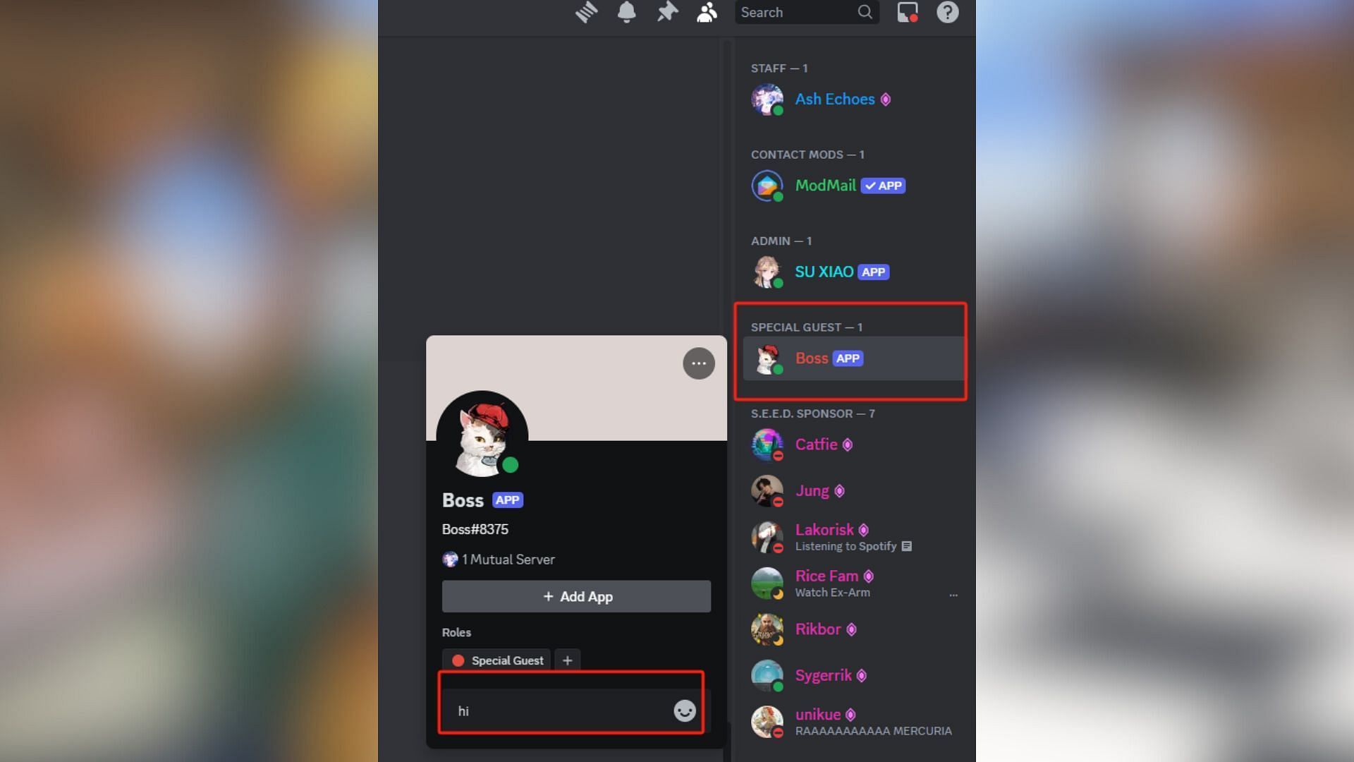 You can find the Boss bot in the Members List of the title&#039;s official Discord channel (Image via Neocraft)