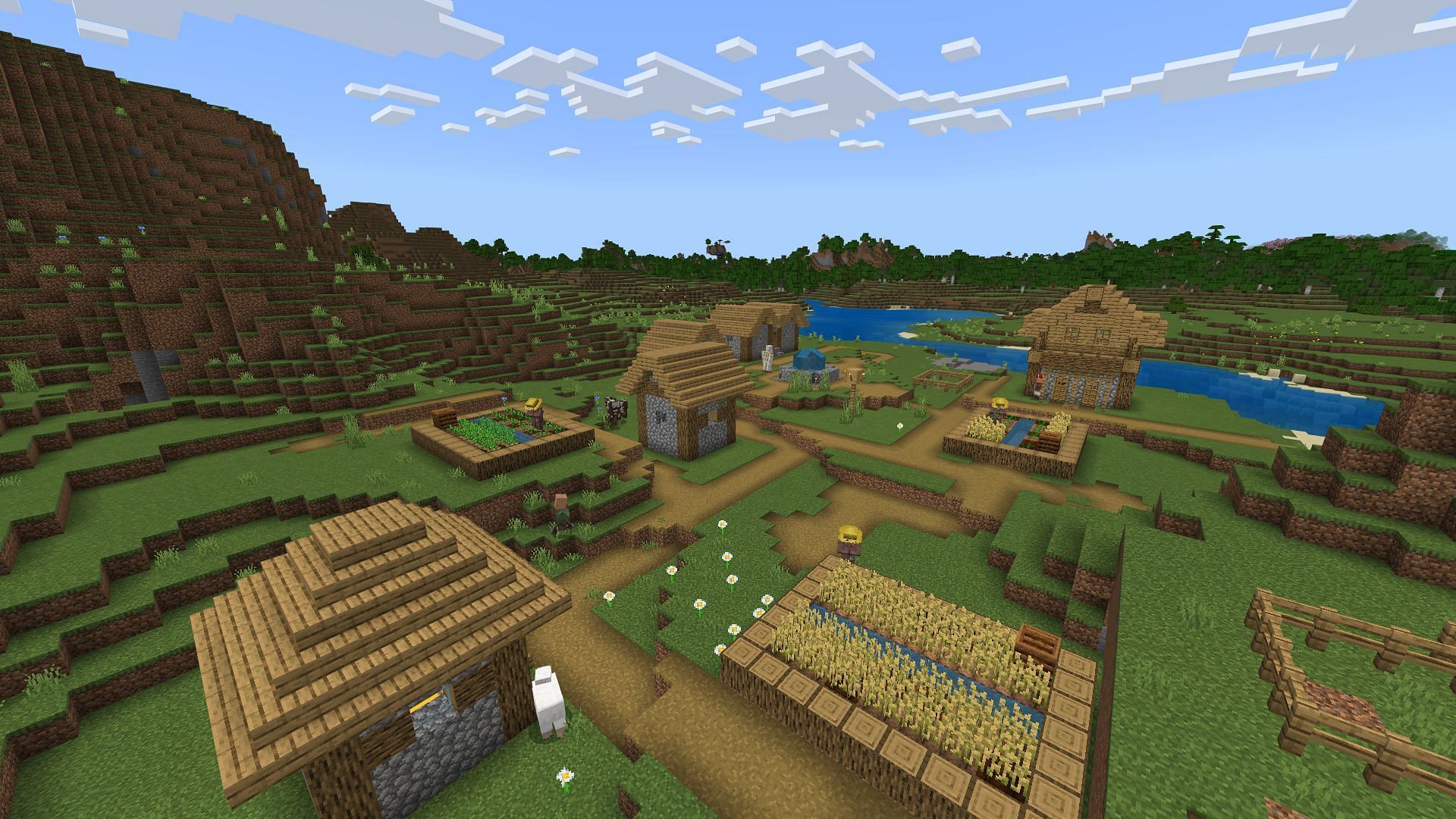 A host of features makes Cozy Village one of the best Minecraft PE village seeds (Image via Mojang Studios)