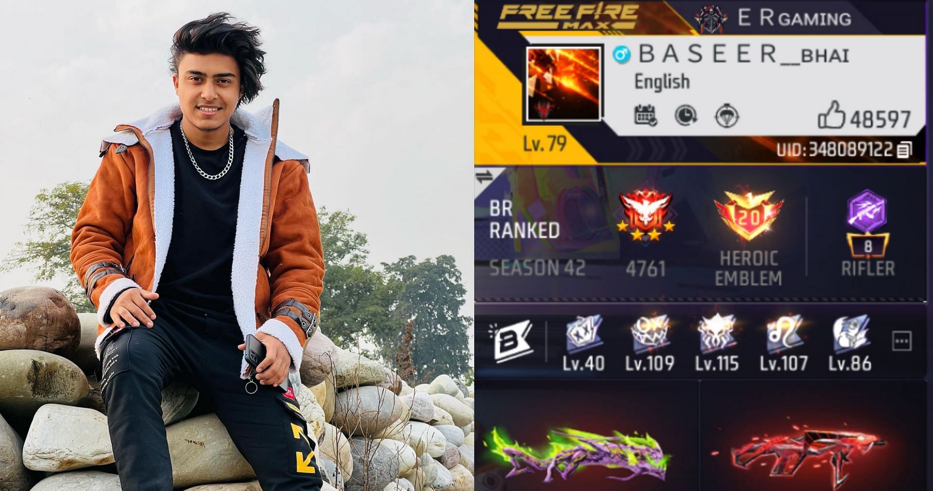 Free Fire MAX (Image via Baseer Gaming Instagram &amp; Garena/Screenshot)