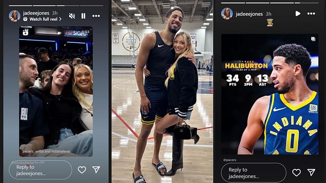 Tyrese Haliburton's gf Jade Jones drops 3-word reaction after linking up with Caitlin Clark and her bf for Pacers game