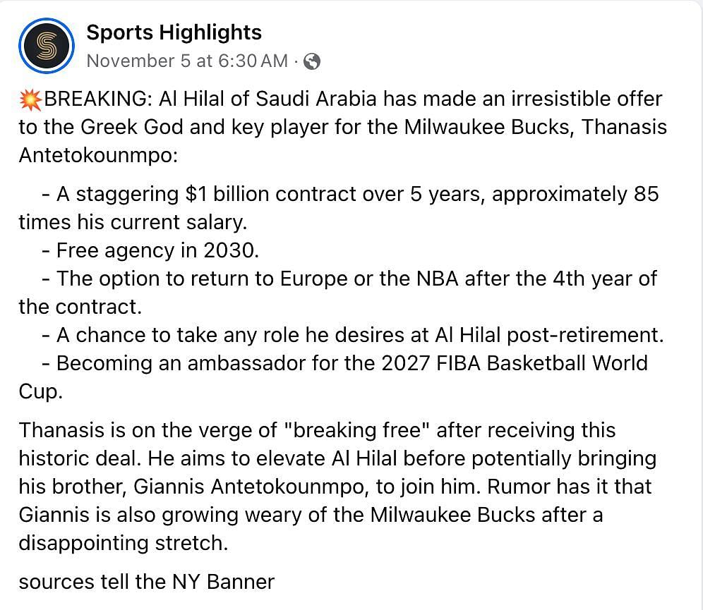 Fake post about Thanasis Antetokounmpo