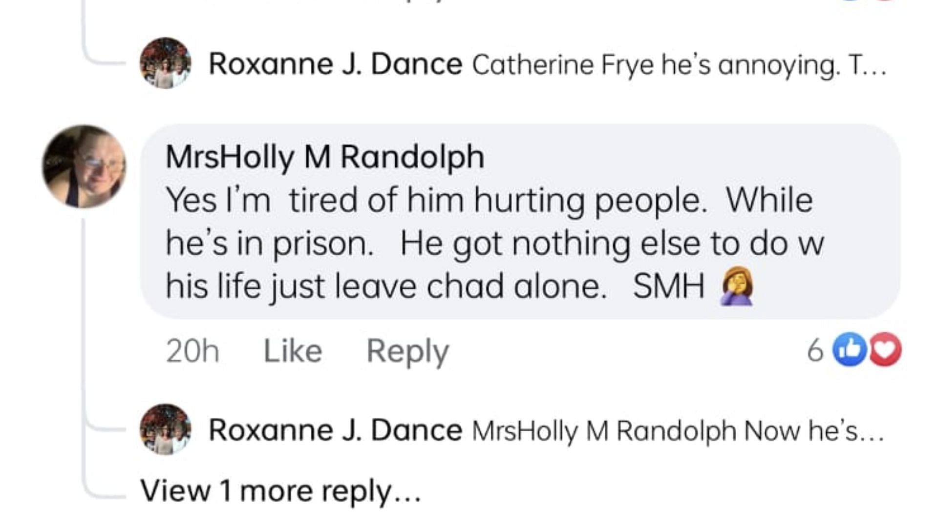 Screenshot of the comment (Image via Facebook / Roxanne J. Dance)