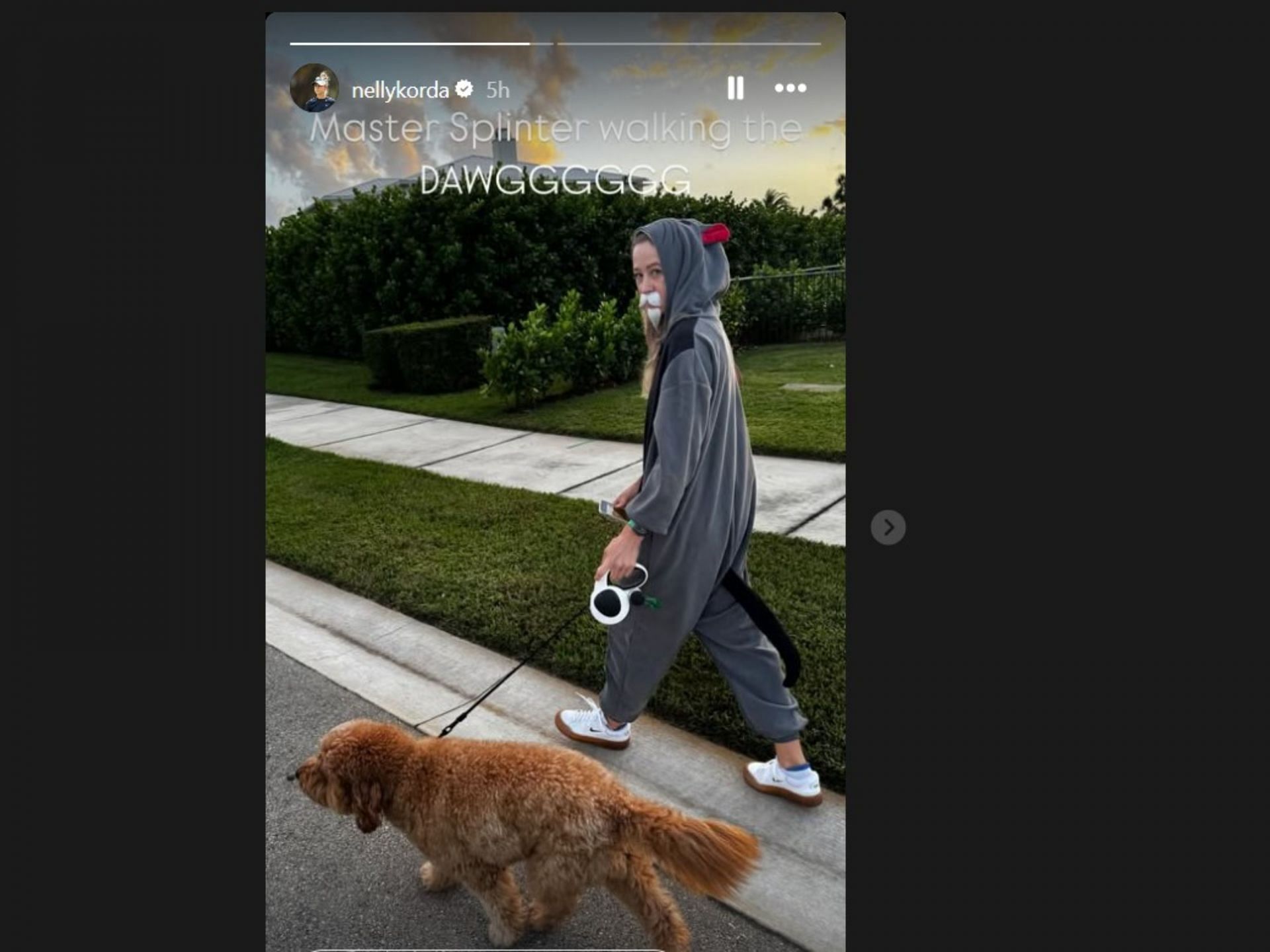 Nelly Korda walks with Jessica Korda&#039;s dog (Image via Instagram@NellyKorda)