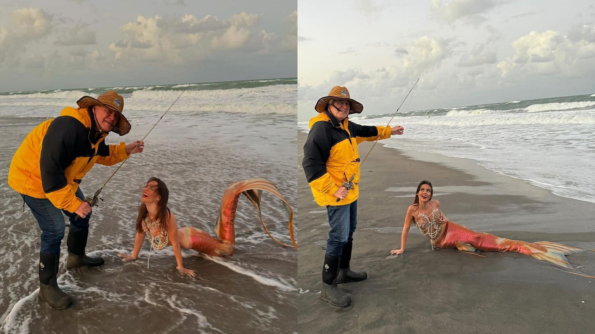 Bill Belichick and Jordon Hudson portray a fisherman and mermaid. Image via @jordon_isabella/Instagram