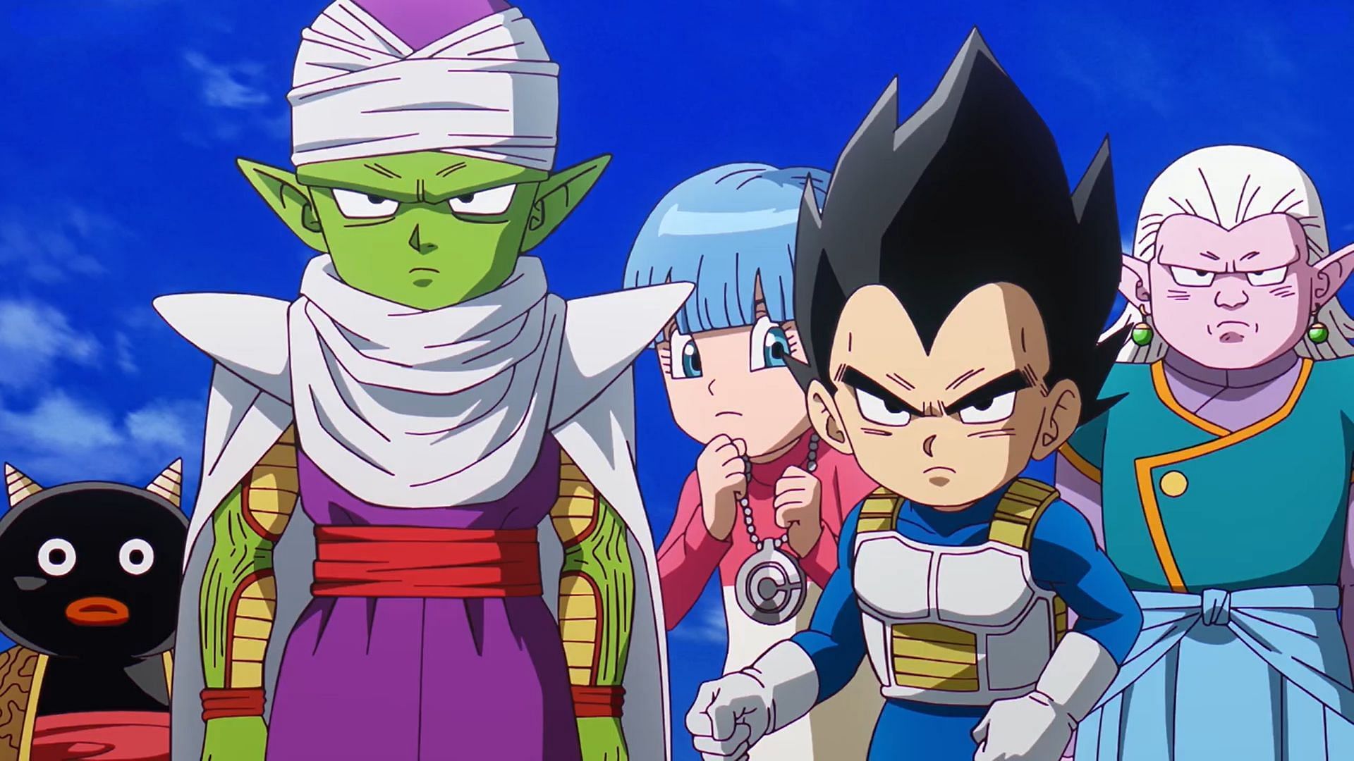 Popo, Piccolo, Bulma, Vegeta, and Kibito in Dragon Ball Daima episode 7 (Image via Toei Animation)