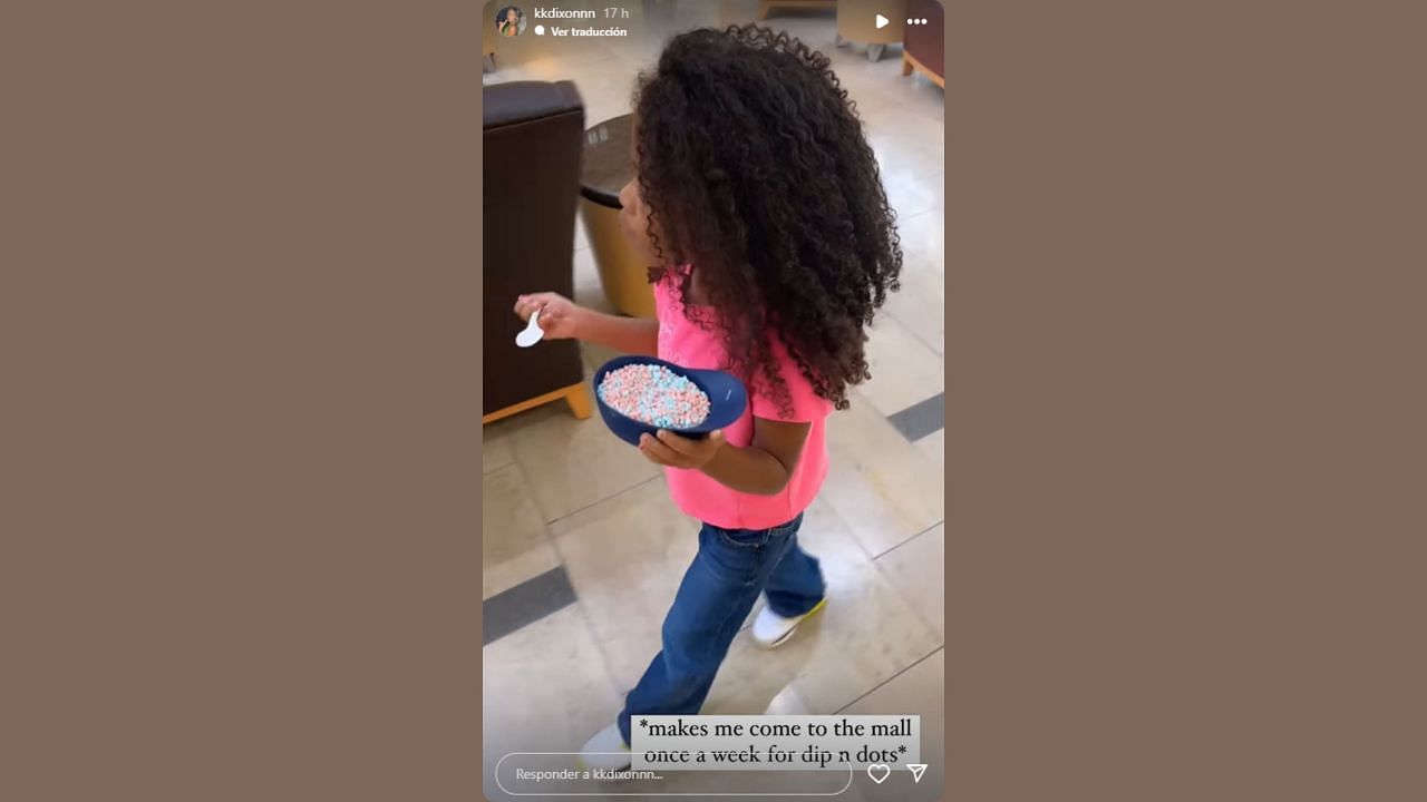 Dixon shares a video of her daughter holding a bowl of Dippin' Dots. (Credits: @kkdixonnn/Instagram)