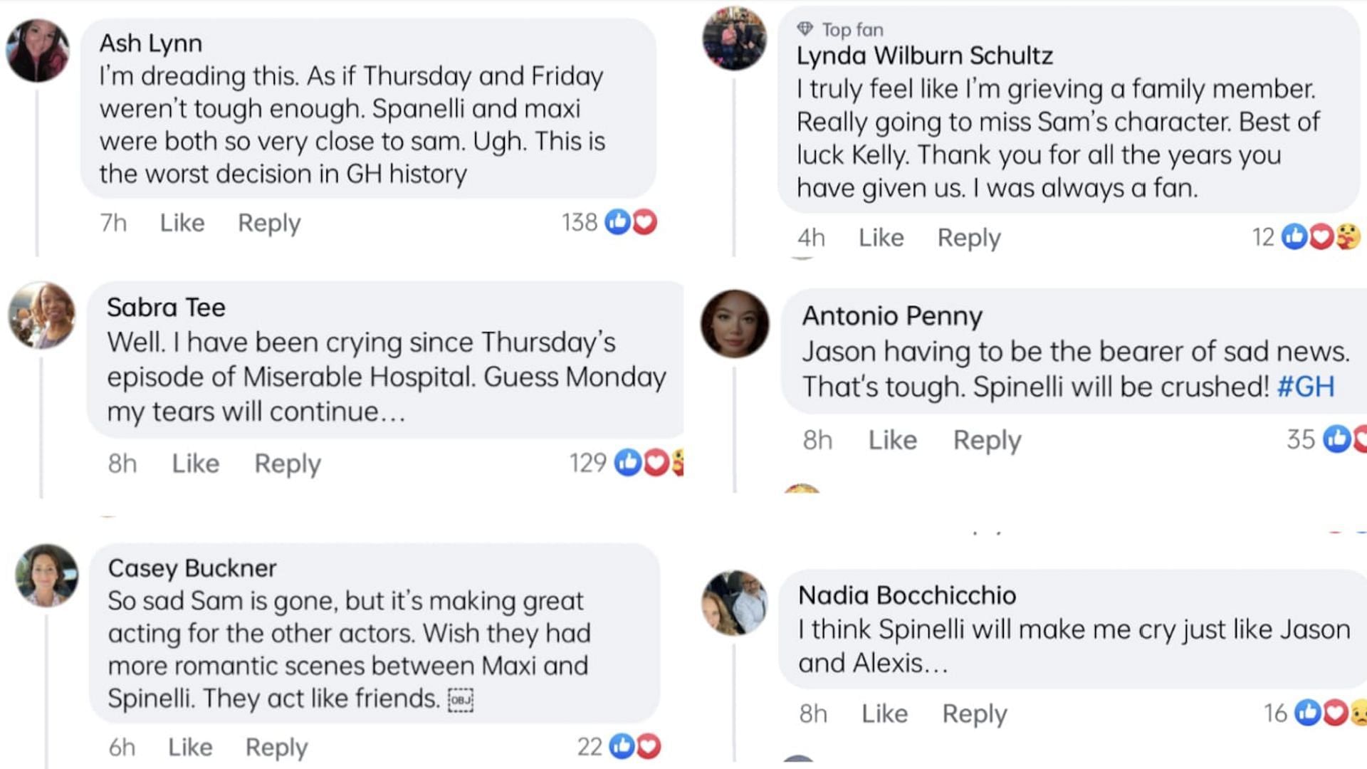 Screenshots of the comments (Image via Facebook/General Hospital)