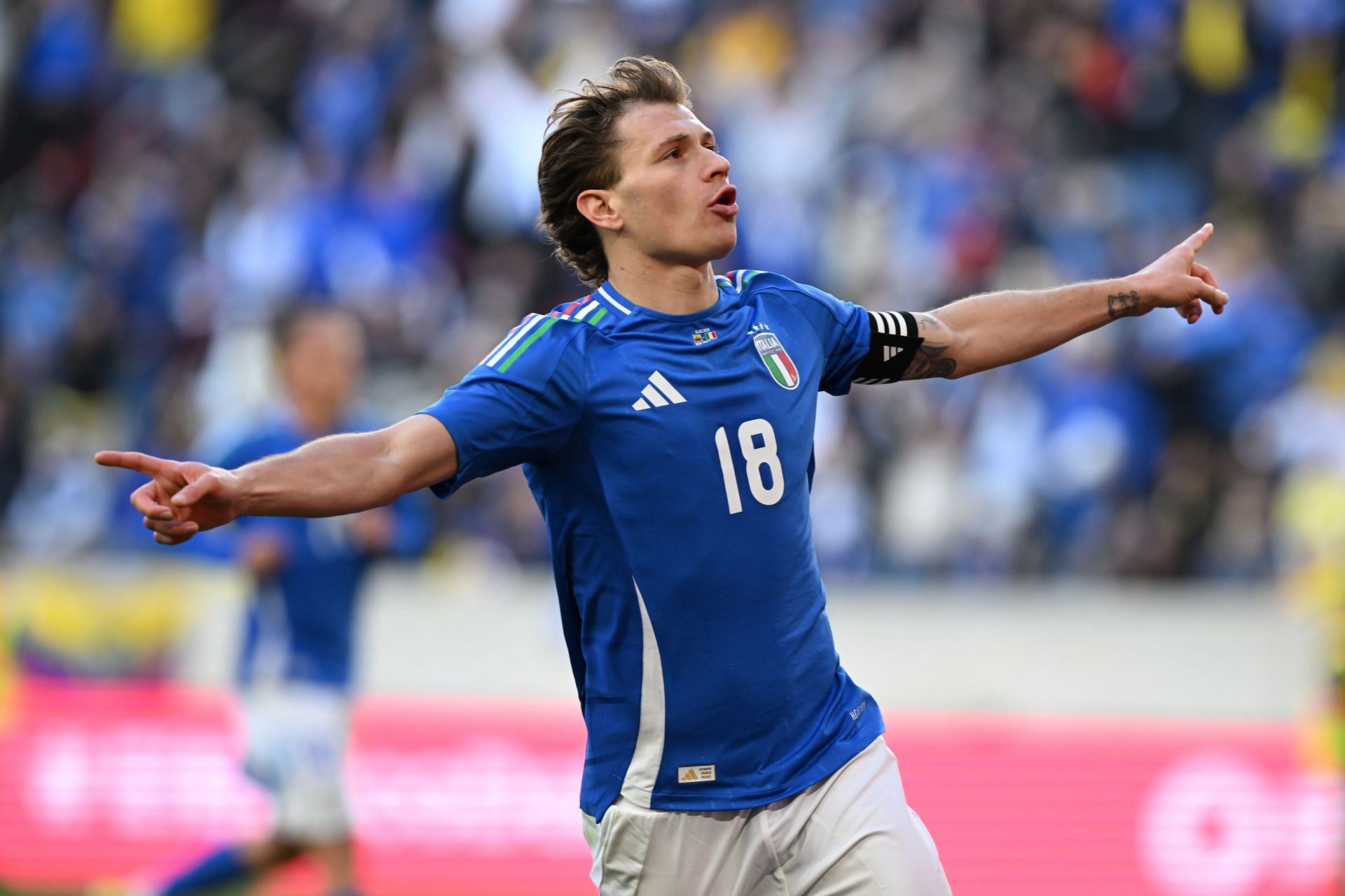 HARRISON, NEW JERSEY - MARCH 24:  Nicolo Barella of Italy celebrates after scoring the goal during the International Friendly match between Ecuador and Italy at Red Bull Arena on March 24, 2024 in Harrison, New Jersey. (Photo by Claudio Villa/Getty Images) - Source: Getty