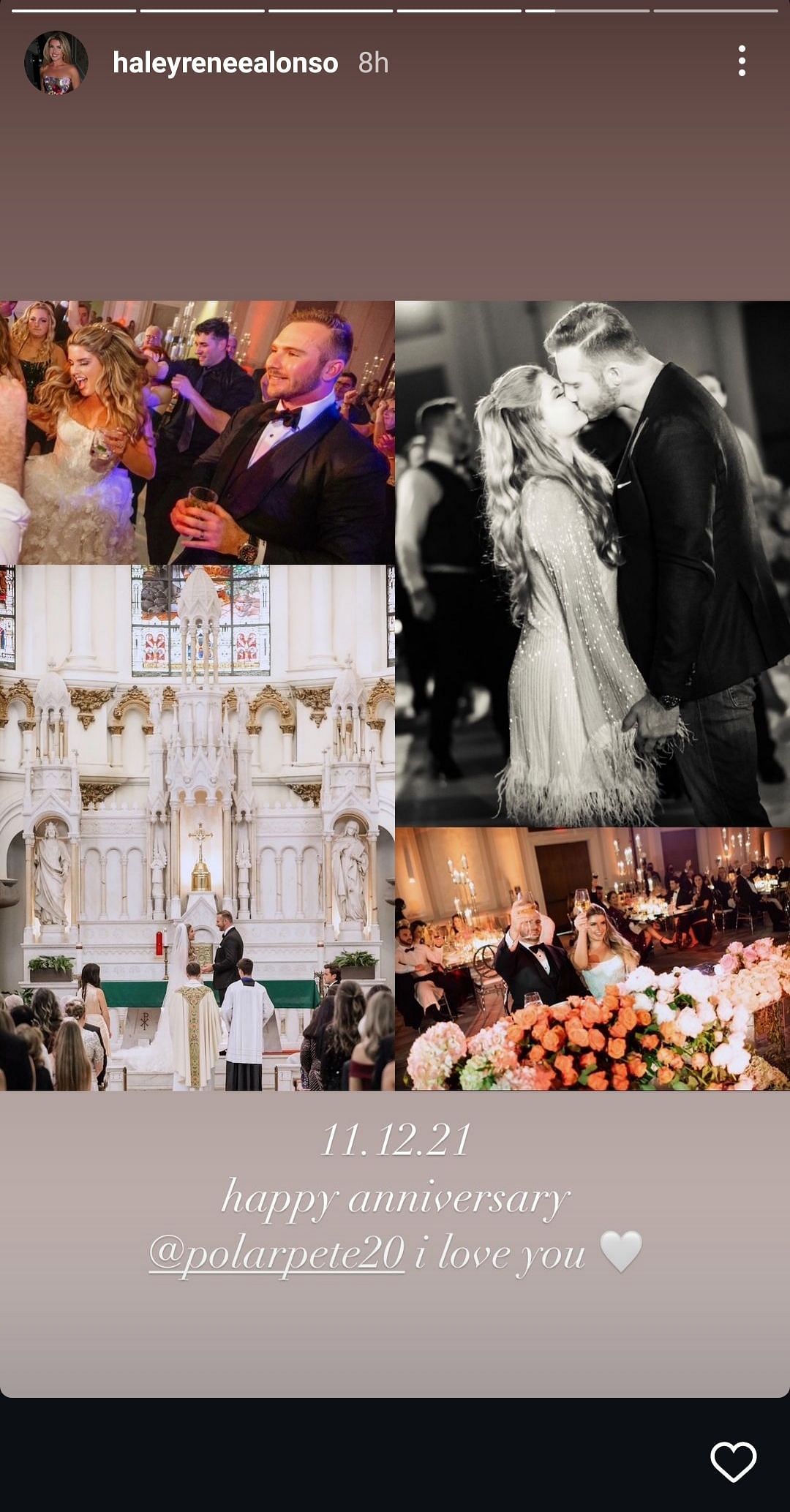 Pete Alonso&#039;s wife Haley celebrates her third anniversary with a collage from their wedding. Source - Haley Instagram