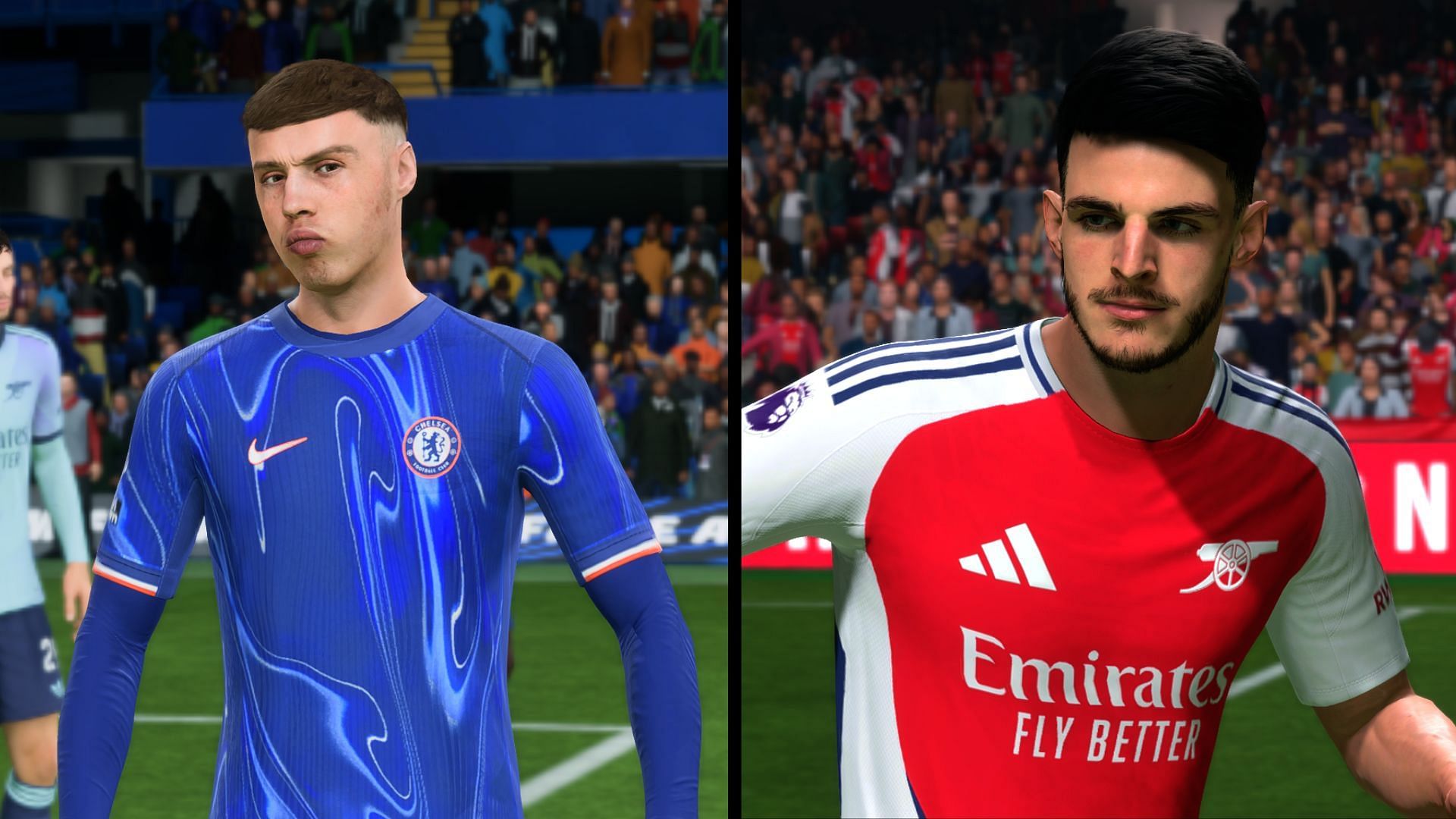 Chelsea vs Arsenal: Cole Palmer and Declan Rice in the game (Images via EA Sports)