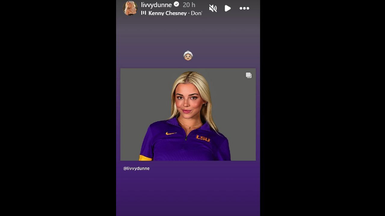 Screenshot of Dunne&#039;s Instagram Story (Image from- Instagram.com/@livvydunne IG Stories)