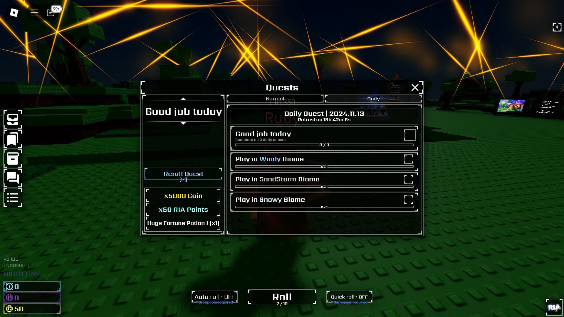 The Quests screen (Image via Roblox)