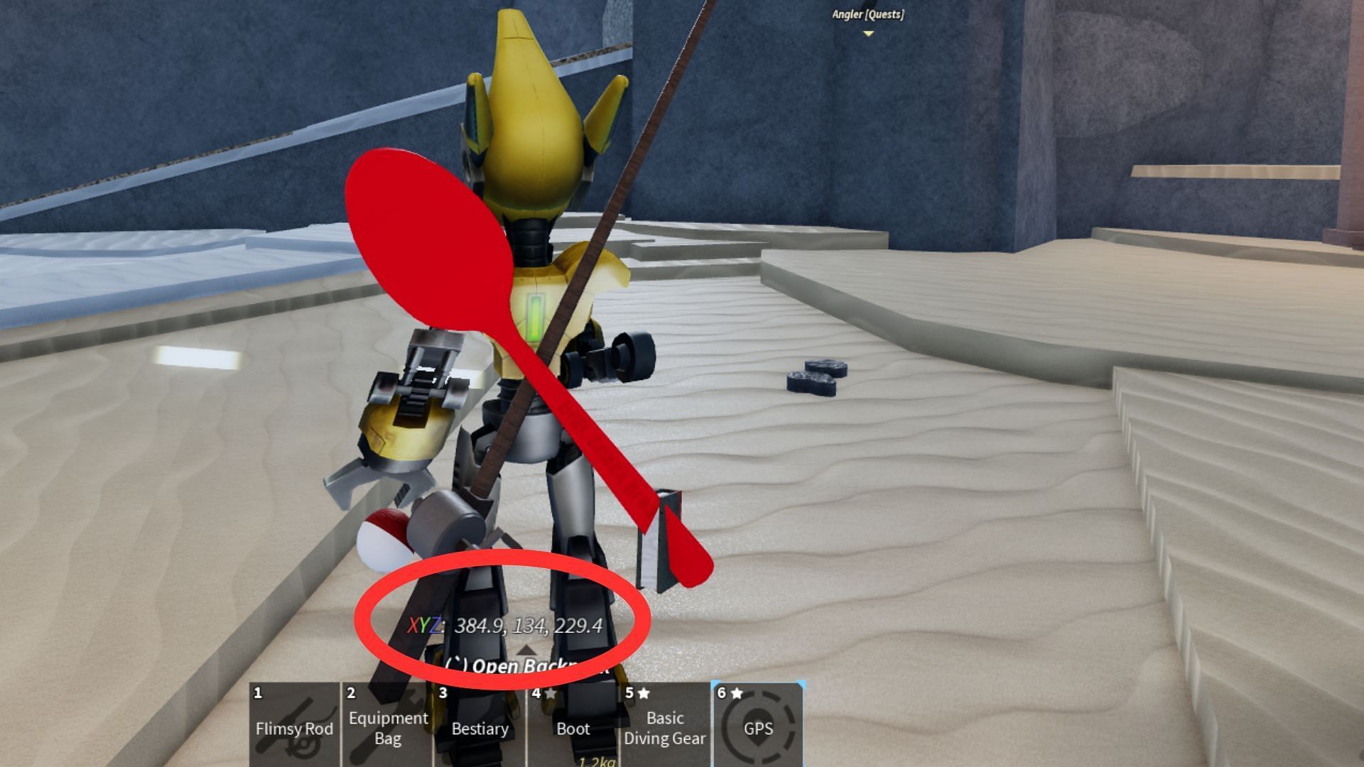 Coordinates appear after activating the GPS (Image via Roblox)