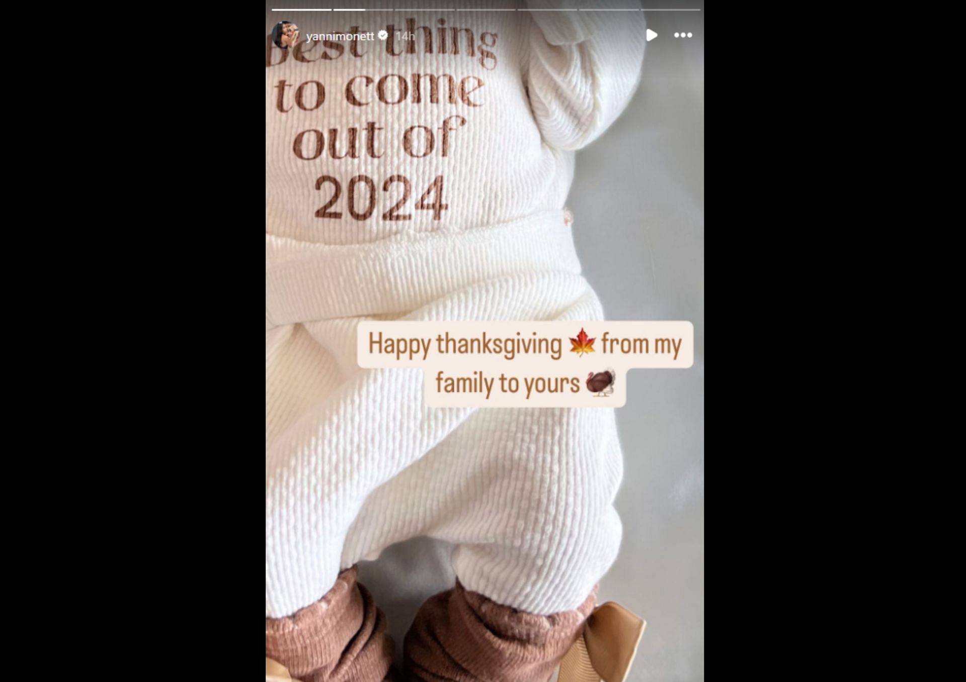 Yanni Monett uploads Instagram story of her newborn on Thanksgiving Day (Image via Instagram)