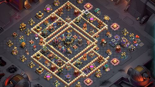 Anti-Tank and Air Clash of Clans Town Hall 17 defensive bases (Image via Supercell)