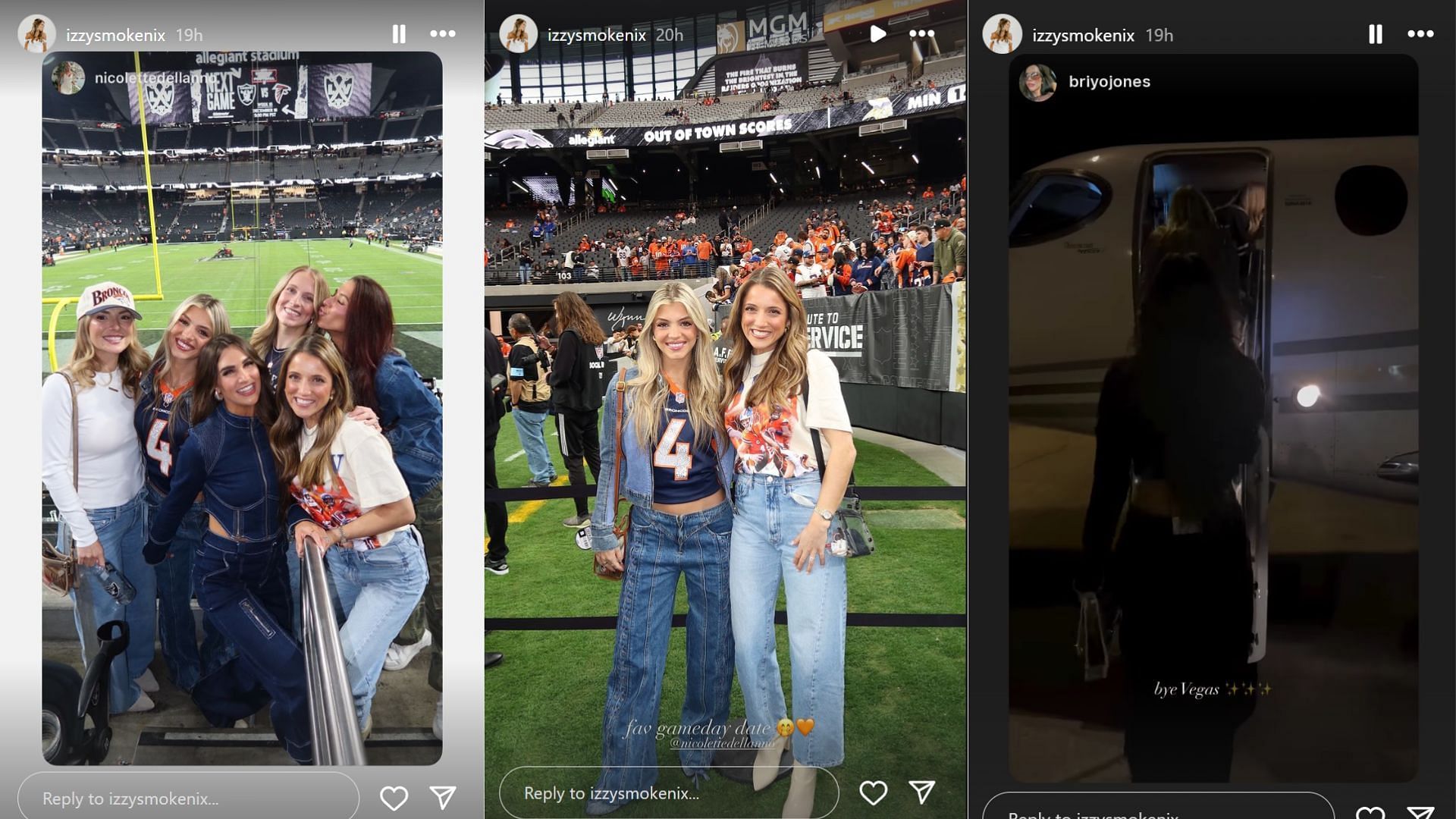 Bo Nix's wife Izzy enjoys trip to Vegas as Broncos beat Raiders in Week 12 [Image credit: @izzysmokenix IG]