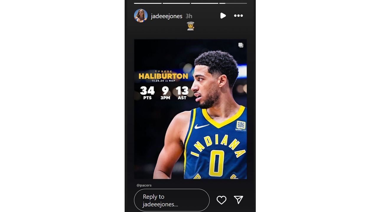 Jade Jones proudly shares boyfriend Tyrese Haliburton's impressive stats against the Pelicans. [photo: @jadeeejones/IG]