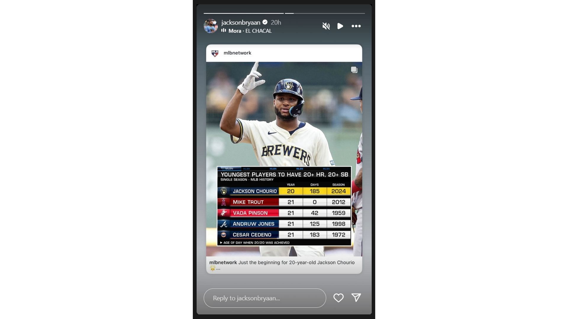 Jackson Choursio&#039;s Instagram story (Source: Instagram @jacksonbryaan)