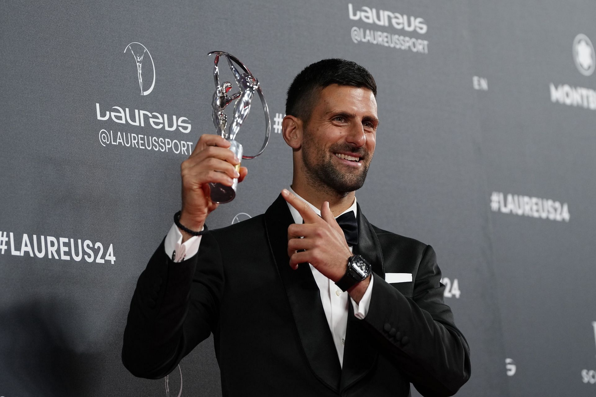 Novak Djokovic at the 2024 Laureus World Sport Awards. Image: Getty