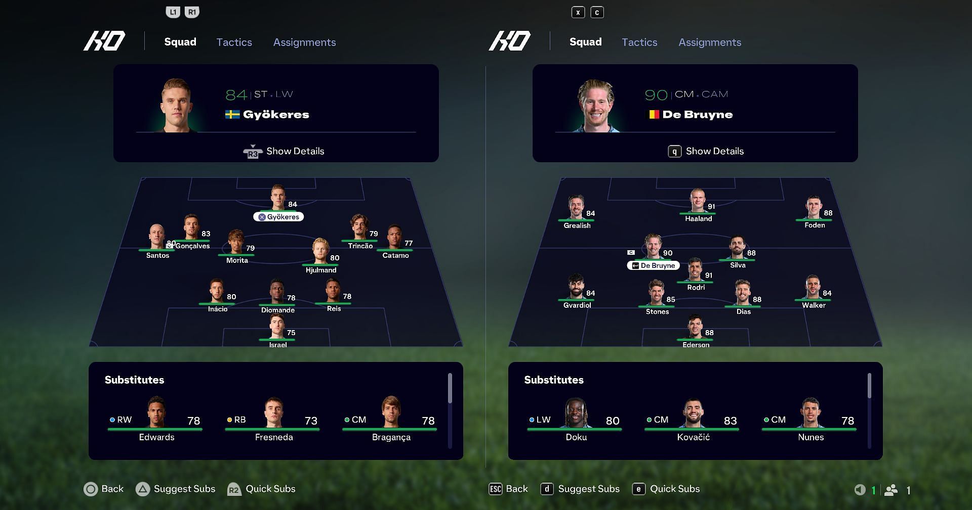 Sporting vs Manchester City: Formation comparison (Image via EA Sports)