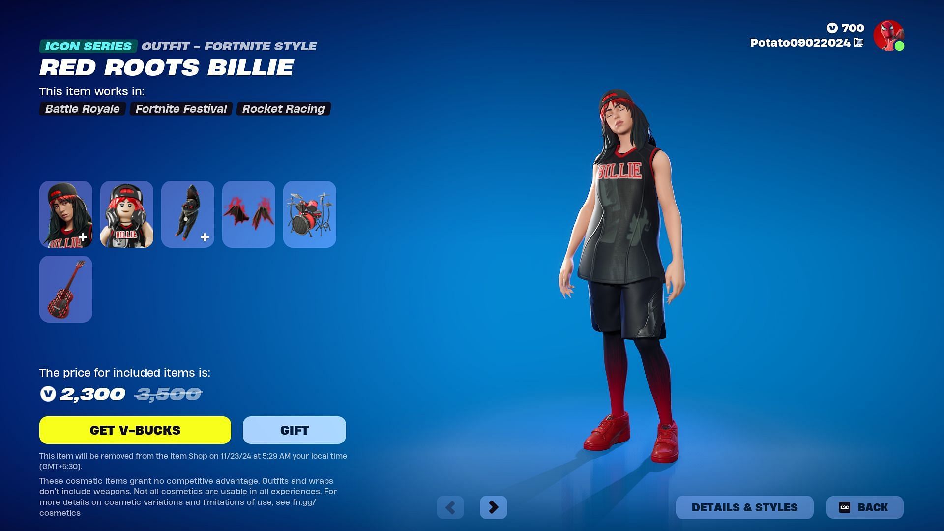 You can purchase the Billie Eilish skin in Fortnite until November 23, 2024 (Image via Epic Games)