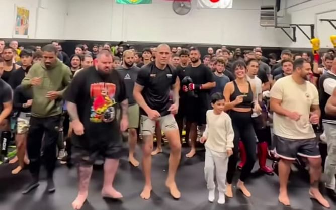UFC commentator reacts to Alex Pereira, Nina-Marie Daniele and co. doing the "World Record: Biggest CHAMA Dance"